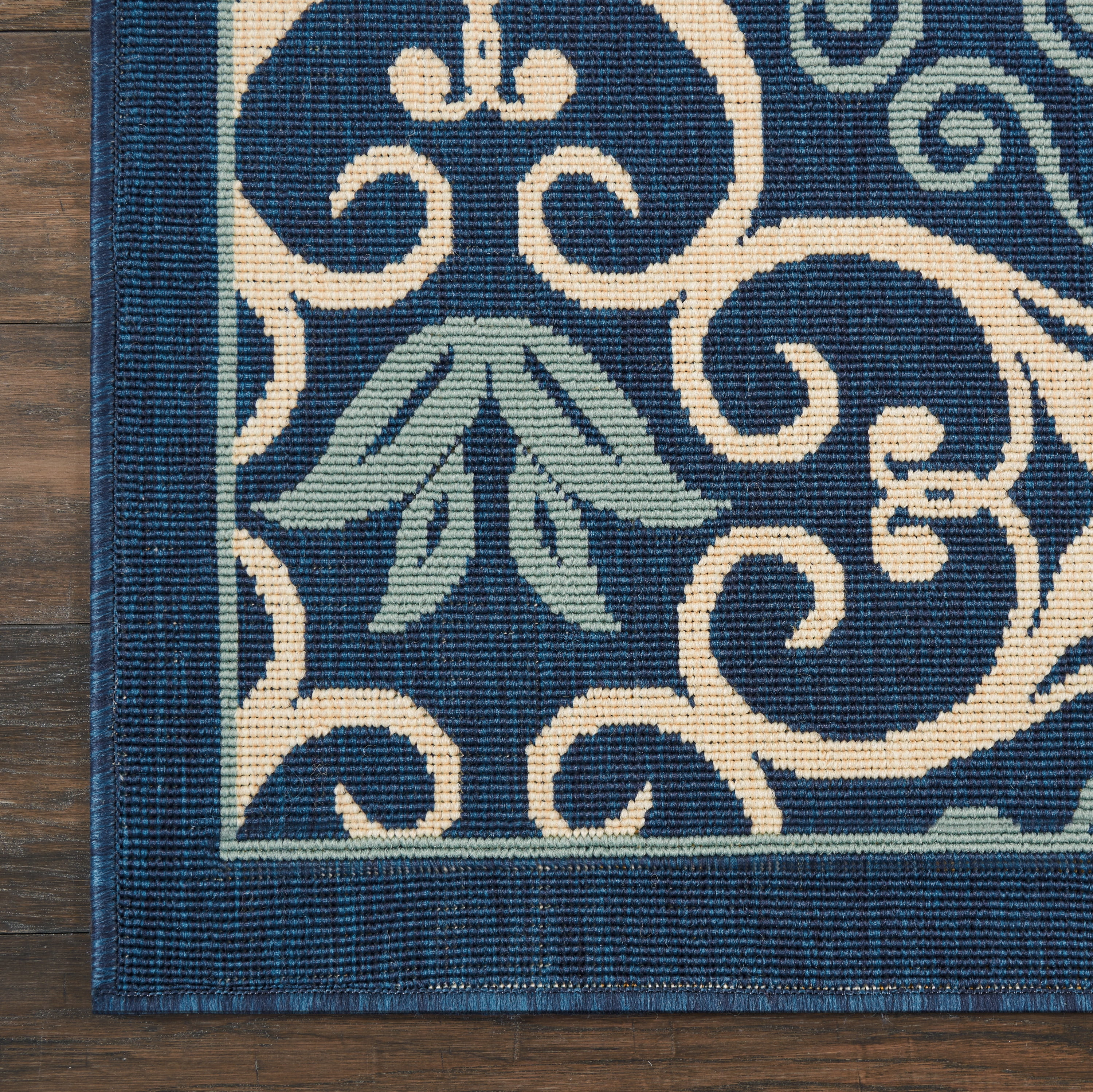 Nourison Caribbean Indoor/Outdoor Geometric Floral Navy 7'10" x SQUARE Area Rug, (8' Square)