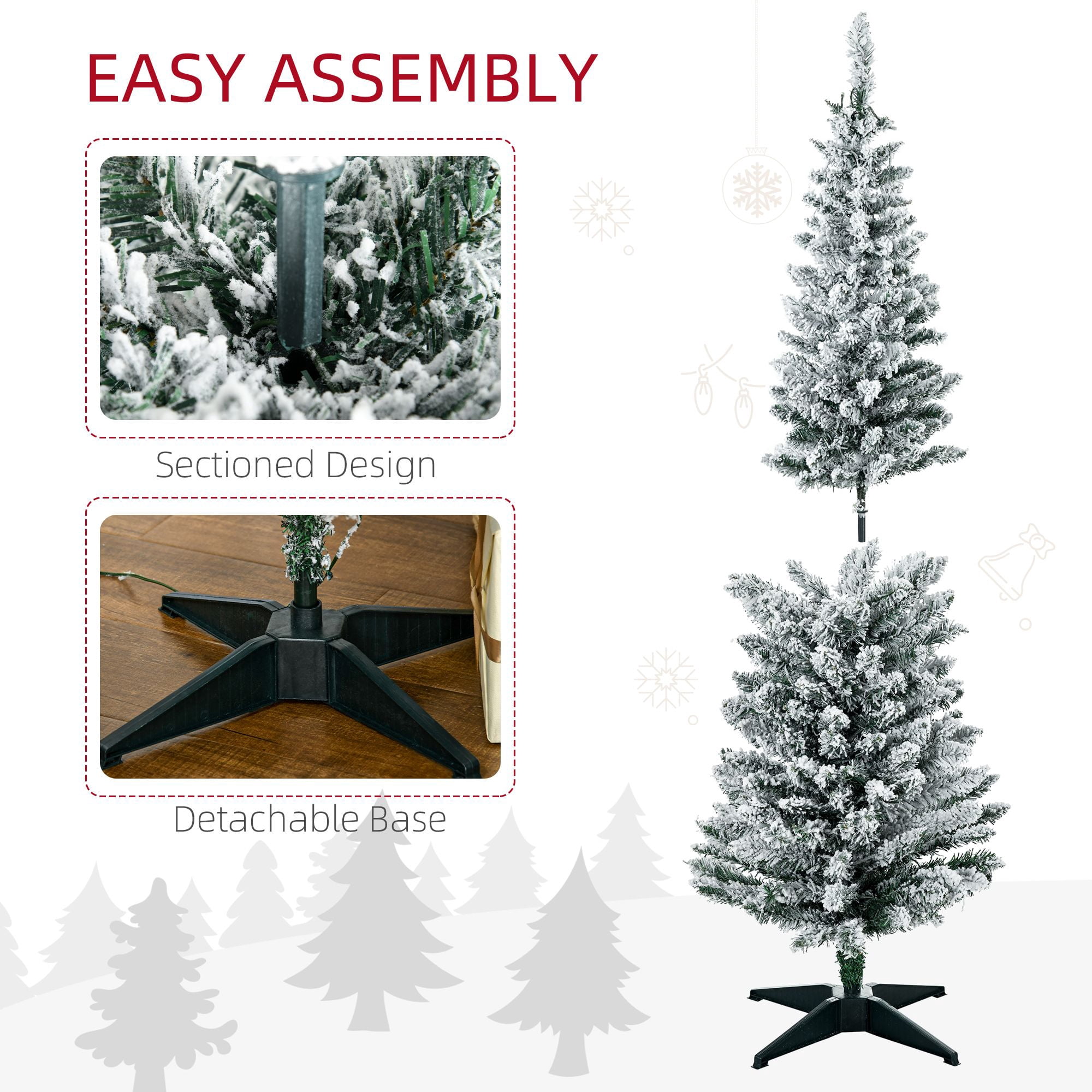 Pencil Christmas Tree, 5 ft Slim Artificial Tree with Warm White LED Lights, 294 Tips, Flame Retardant Branches, Indoor Holiday Decor