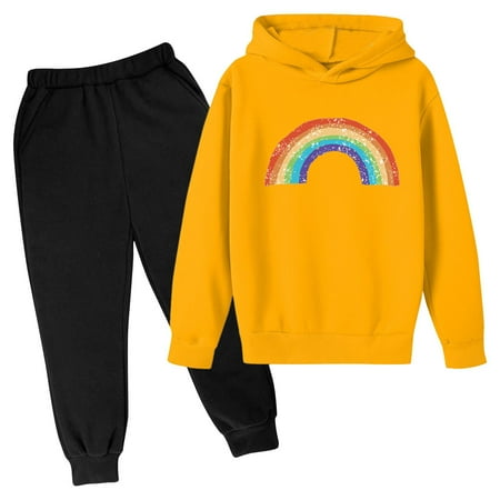 

Hpgjzj Children s Hoodies Lounge Sets Fall 2 Piece Outfits Rainbow Print Pullover Sweatshirt and Sweatpants Matching Set Tracksuits