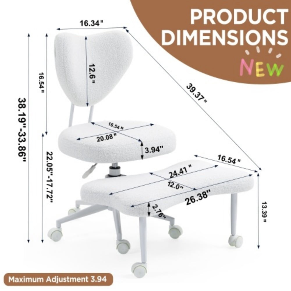 Meditation Chair, Ergonomic Cross Legged Office Chair with Lumbar Support, Height Adjustable Seat Cushion, 360° Swivel Casters, Beige