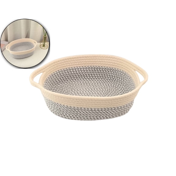 Cotton Rope Woven Storage Basket with Handle Multicolor Oval Basket for Toys Snacks Clothes 28x17x8.5cm