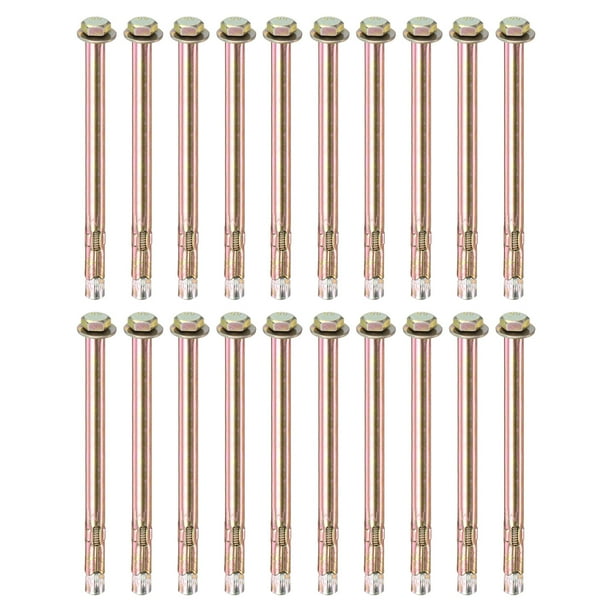 Uxcell Paquete de 20 tornillos de expansión hexagonales externos de acero galvanizado de hierro-carbono M6 x 120mm para concreto