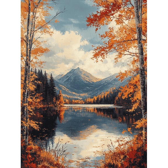 Autumn Lake Mountain Landscape Canvas Wall Art Print，Suitable for Living Room，Bedroom，Office，Dining Room，Hotel Decoration