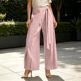 thumbnail image 2 of hoksml Women Wrap Tie Waist Wide Leg Dress Pants High Rise Split Overlay Casual Trousers for Office Business Daily Wear, 2 of 6