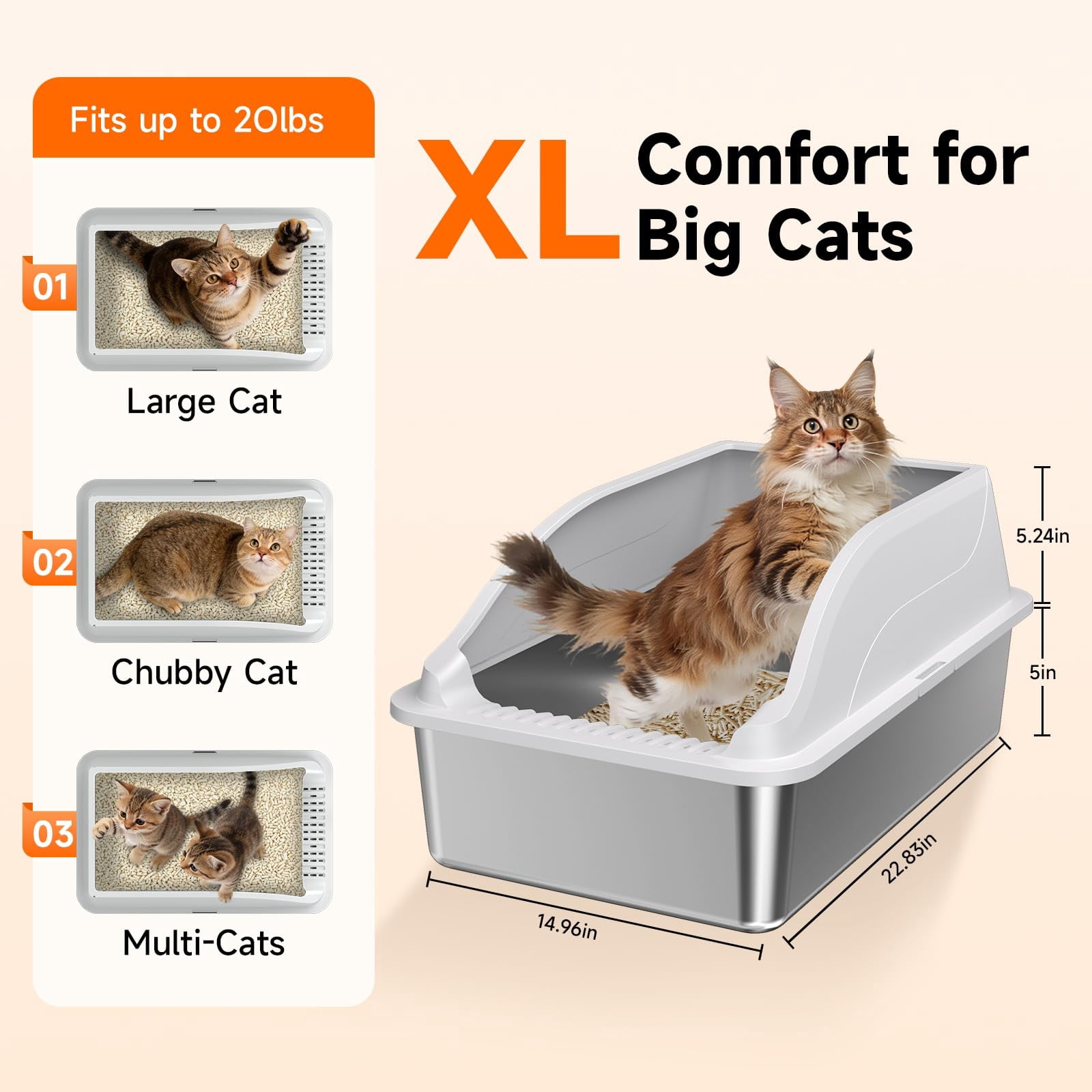 2PACK Stainless Steel Cat Litter Boxes, Large Metal Litter Box with High Sides Lid, Odor Free Litter Pan Include Scoop Easy Cleaning Anti-Scratch Kitty Cat Box Anti-Urine Leakage, Non-Sticky