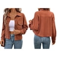 thumbnail image 3 of Women Casual Cropped Corduroy Shackets Button Down Jackets Tops Fall Trendy Long Sleeve Shirts Coffee Color XXL, 3 of 7