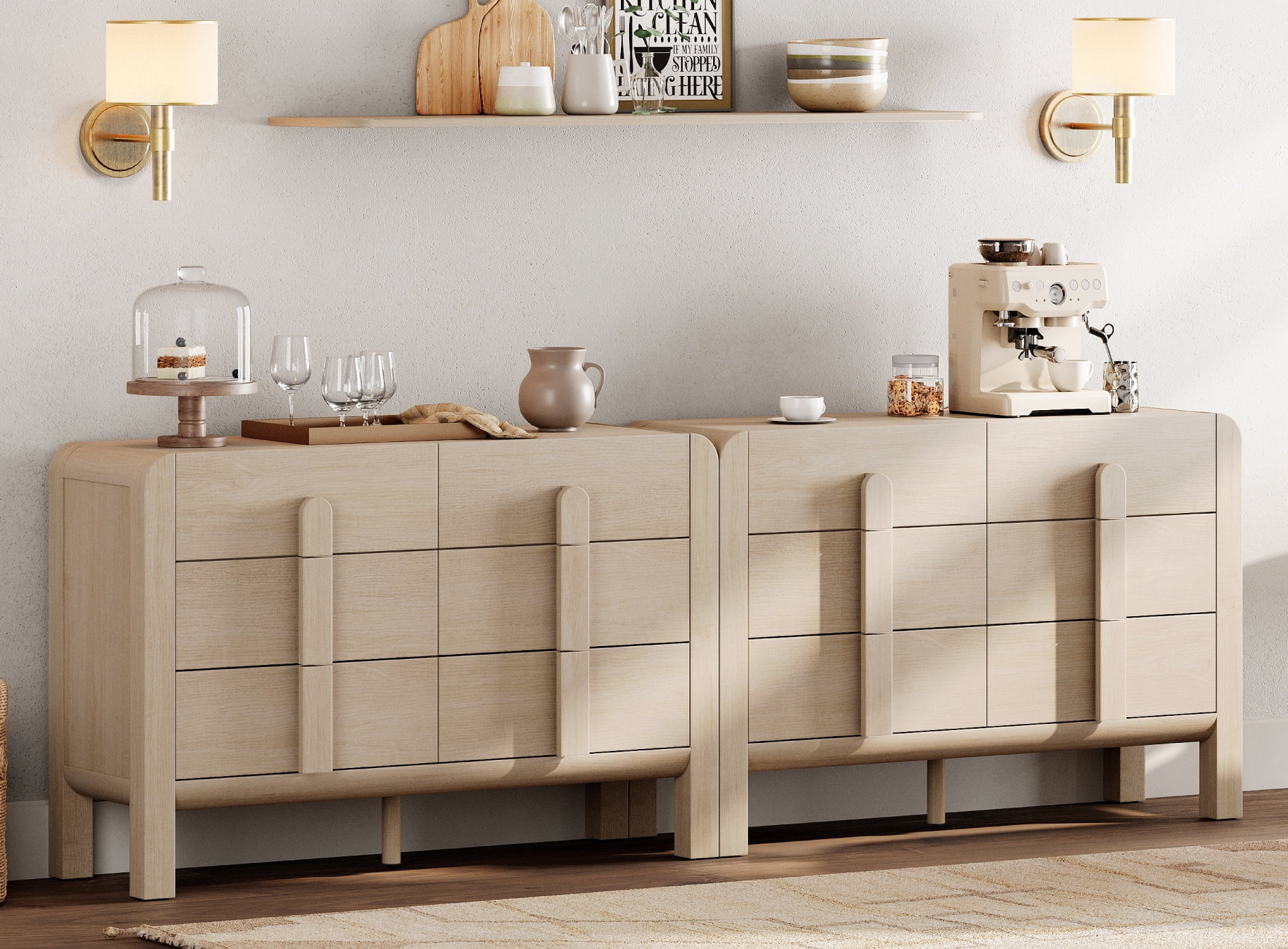 Modern Dresser TV Stand for TVs up to 100 Inch, Cruved Entertainment Center, Wood TV Console with Storage for Living Room