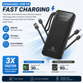 thumbnail image 4 of 20000mAh Power Bank, Portable Charger with Built in Cable Fast Charging Battery Pack Slim 6 Outputs 3 Inputs LED Display Phone Charger for iPhone Samsung Android, Travel Essential Gift, Black, 4 of 7