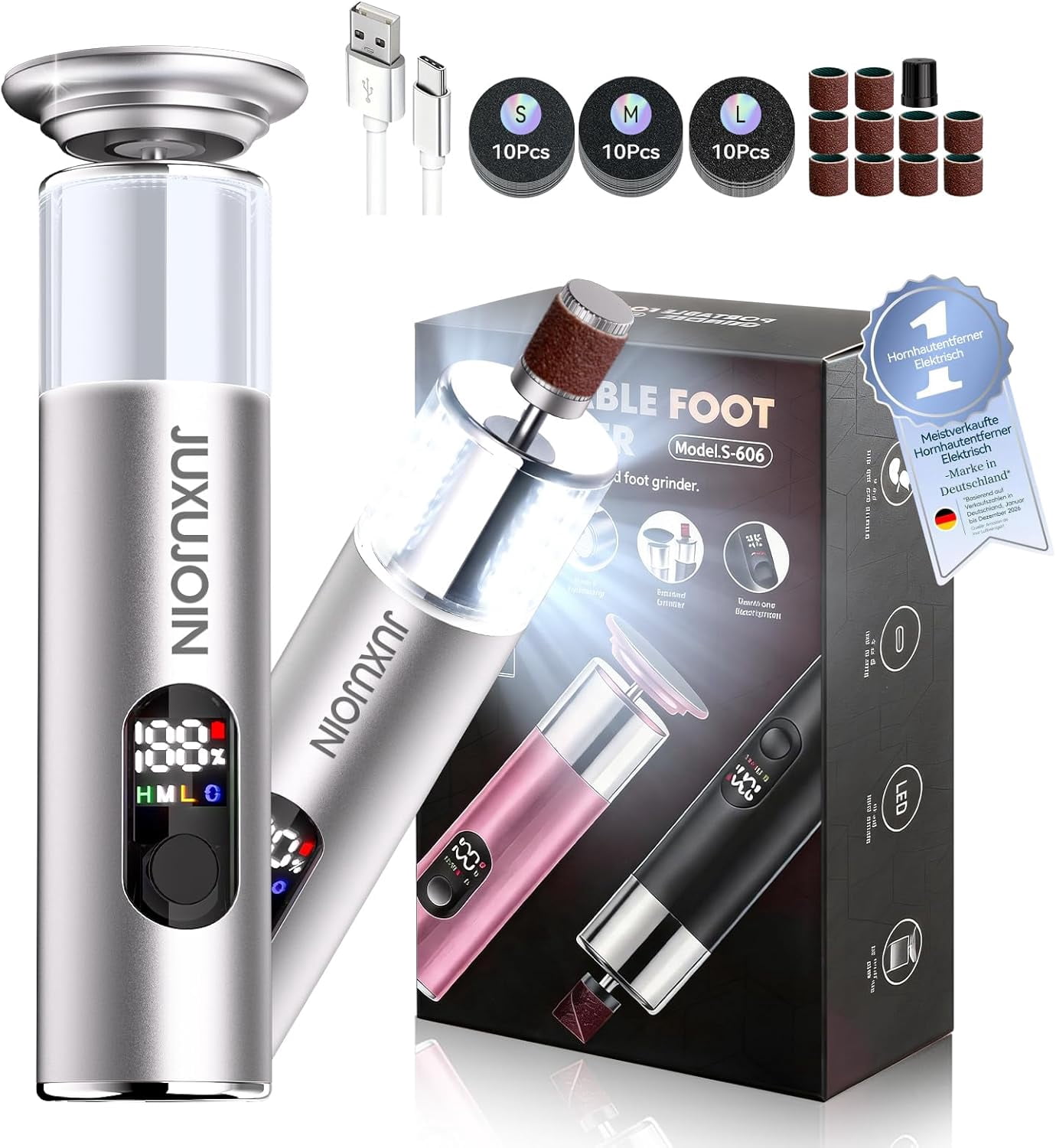 Electric Foot Callus Remover,Rechargeable Electric Callus Remover for Feet Variable 3-Speed & LED Light Portable Foot File Pedicure Kits with 30 Grit Pads