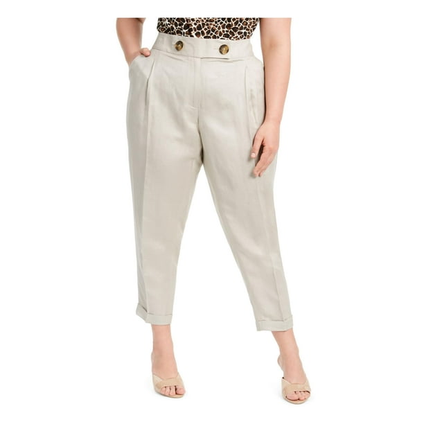 calvin klein women's linen pant with elastic waistband