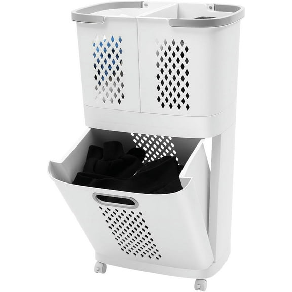 Mobile Home Laundry Basket, Bathroom Laundry Storage Basket, Handheld Laundry Basket 2 Layer Plastic Home Laundry Sorter, Floor Standing Clothes Storage Organizer, 17.32 * 12.2 * 29.13inch