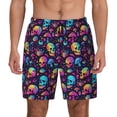 thumbnail image 2 of Picia mushroom Skull star pattern Mens Swim Trunks with Compression Liner Stretch Beach Shorts Quick Dry with Zipper Pockets No-Chafing Board Shorts-Large, 2 of 9