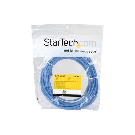 StarTech 30ft CAT6 Ethernet Cable - Blue CAT 6 Gigabit Ethernet Wire -250Mhz 100W PoE RJ45 UTP Network Patch Cord Snagless with Strain Relief (N6PATCH30BL)