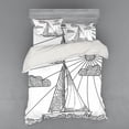 thumbnail image 2 of Ambesonne Nautical Bedding Set 3 Pcs, Doodle Boat on Waves, Twin, Black White, 2 of 3