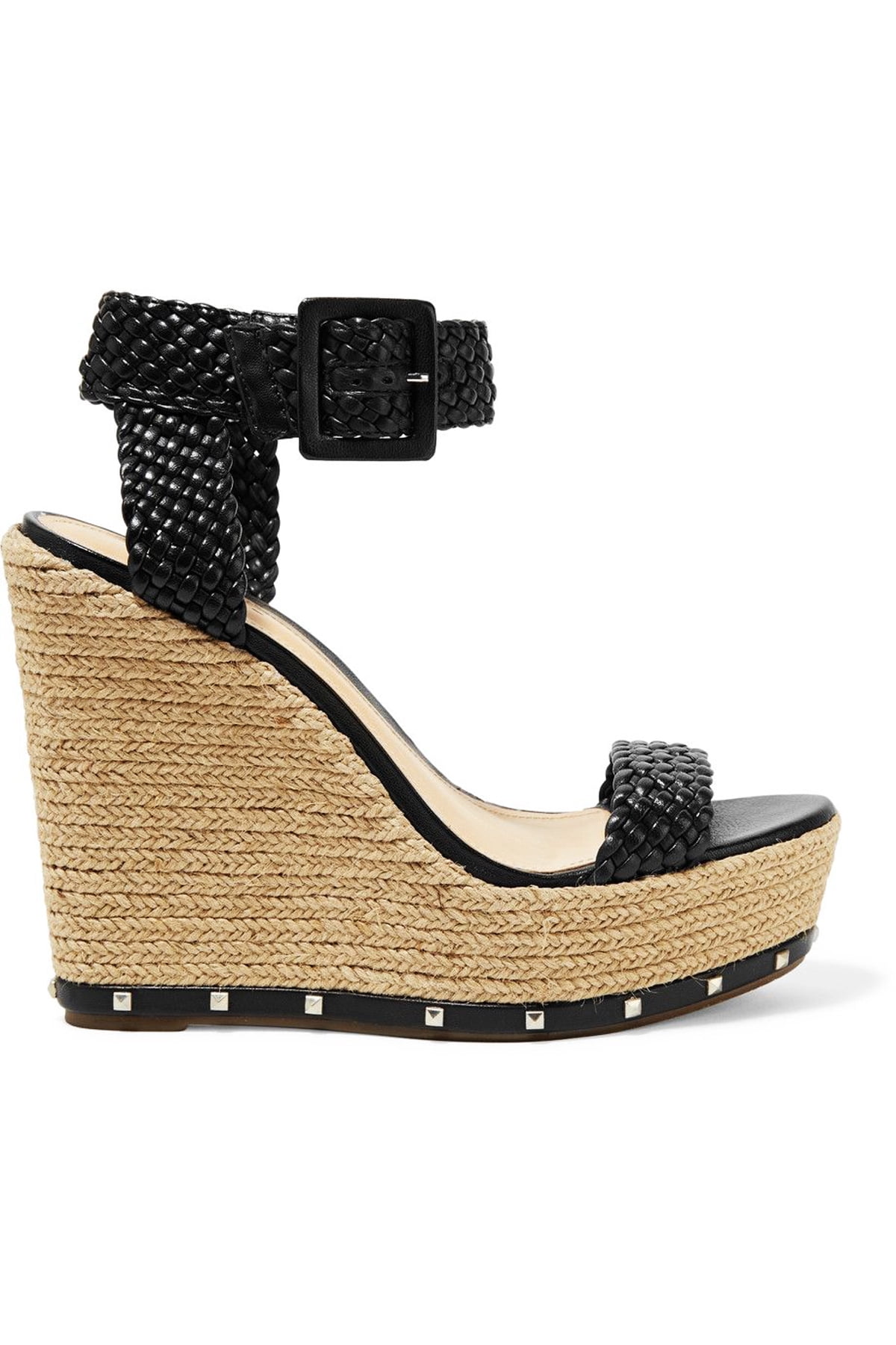 Schutz Shoes - Schutz Gazania Black Woven Braided Leather High Studded Platform Wedge Sandals 