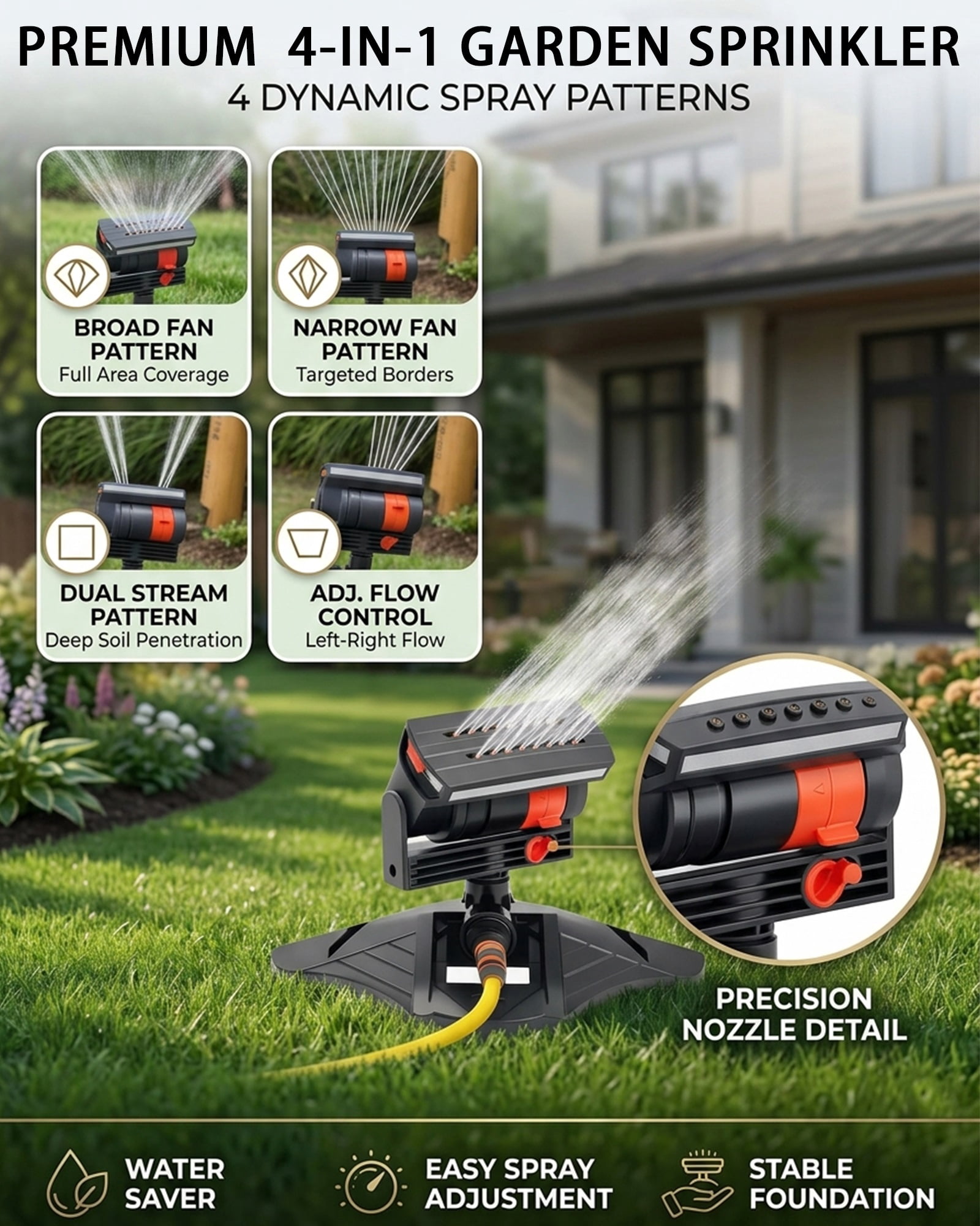 16-Nozzle Oscillating Sprinkler, Adjustable Water Sprinkler for Lawn Yard Garden Watering , Motion Activated Sprinklers with 4 Spray Modes & Dual Filtration, 16 Mini Turbine, Wide Area Coverage - #B