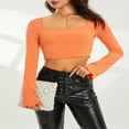 thumbnail image 2 of PENGXIANG Square Neck Long Sleeve Crop Top for Women Sexy Basic Ribbed Tee Shirts Y2k Tops, 2 of 5
