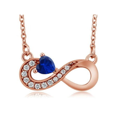 18k Sapphire Necklace - 0.62 Ct Blue Simulated Sapphire 18K Rose Gold Plated Silver Infinity Necklace