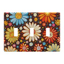 Yayeee Toggle Light Switch Wall Plate 3-Gang 6.37"x4.48" Decorative Outlet Cover, Blooming Flowers
