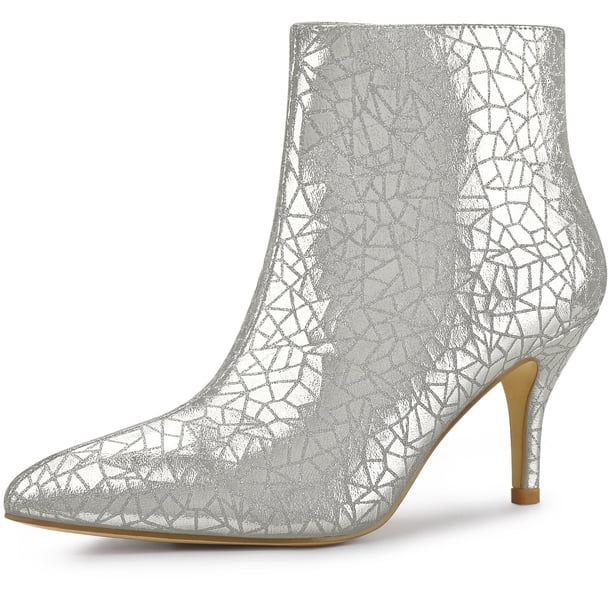 De las mujeres Brillo Dedo Puntiagudo Tacones de aguja Botines Plata 40