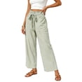 thumbnail image 2 of Karymi Women's Shorts Vertical Striped Long Wide Leg Pants, Ruffled Elastic Drawstring High Waist Trousers with Casual Patch Pocket Capri Pants for Women, 2 of 5