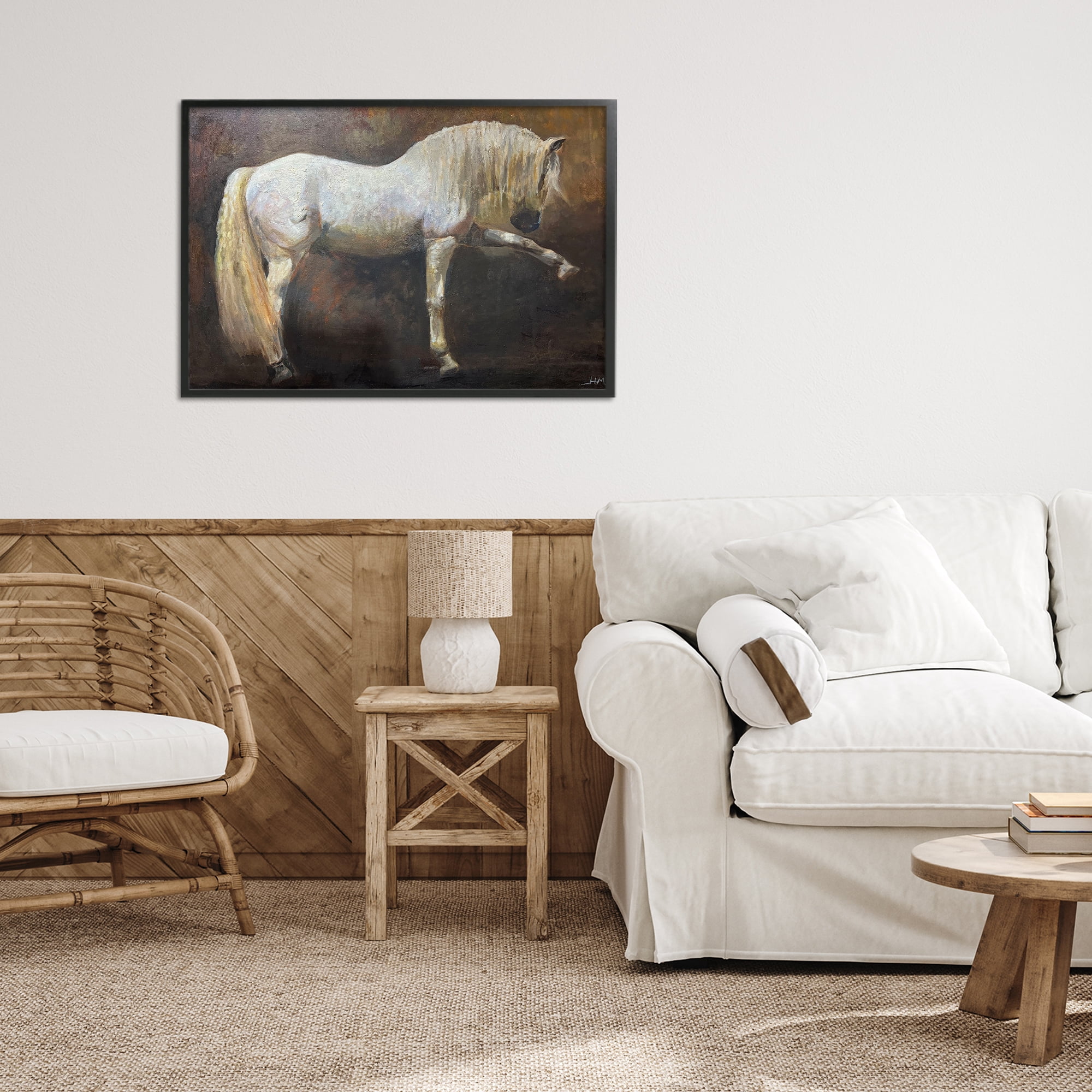 Stupell Industries Elegant White Stallion in Motion Black Framed Giclee Art, design by Hilary McCarthy