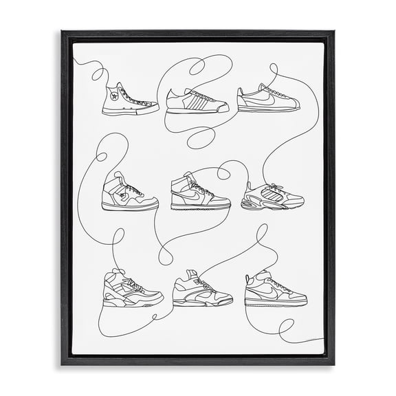Stupell Industries Modern Line Doodle Sneakers Black Floating Frame Canvas Art, 17 x 21, by Kamdon Kreations