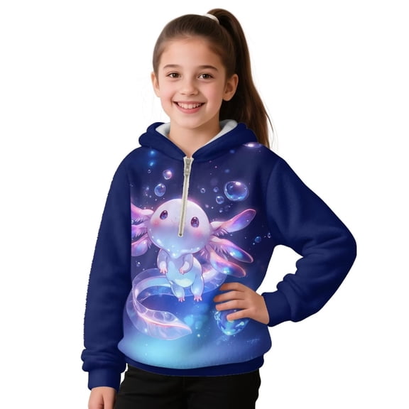 Pzuqiu Axolotl Hoodies for Kids Comfortable Warm Fall Outfits Fashion Clothing Lightness Personalized Girls Long Sleeve Hooded Sweatshirt Fall Winter Clothes for Girls 4-5