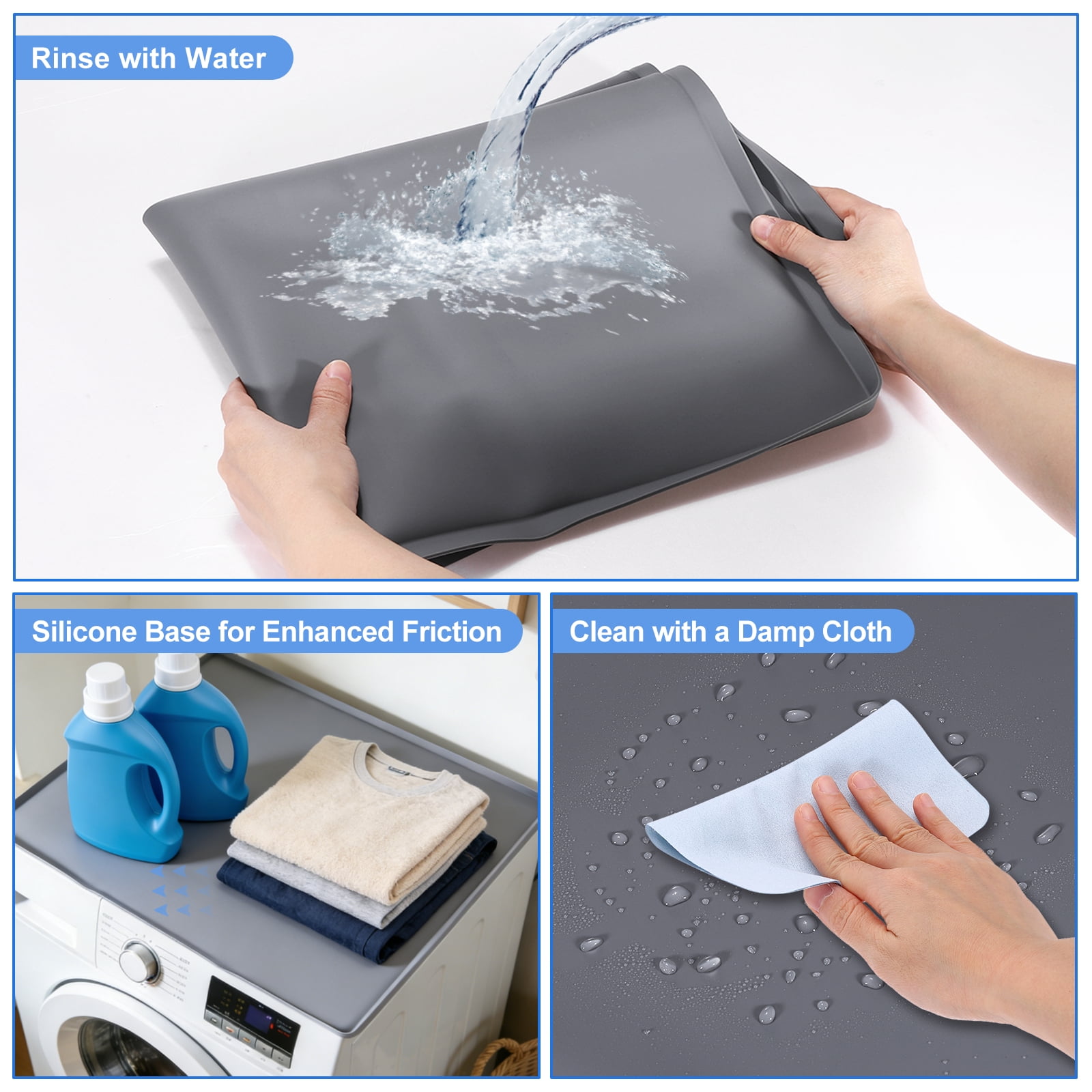 Uxcell 2Pcs Washer and Dryer Top Protector Mat (27" x 27") - Non-Slip Heat-Resistant Leak-Proof Washable, Silicone Washing Machine Top Cover Pad for Home/Kitchen/Laundry Room, Gray