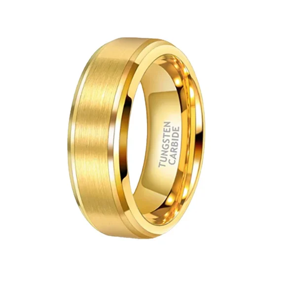 TRUMIUM 6mm tungsten steel Rings for Men Women Wedding Bands Gold, matte minimalist design Finish Beveled Edges Comfort Fit Size US Code 9