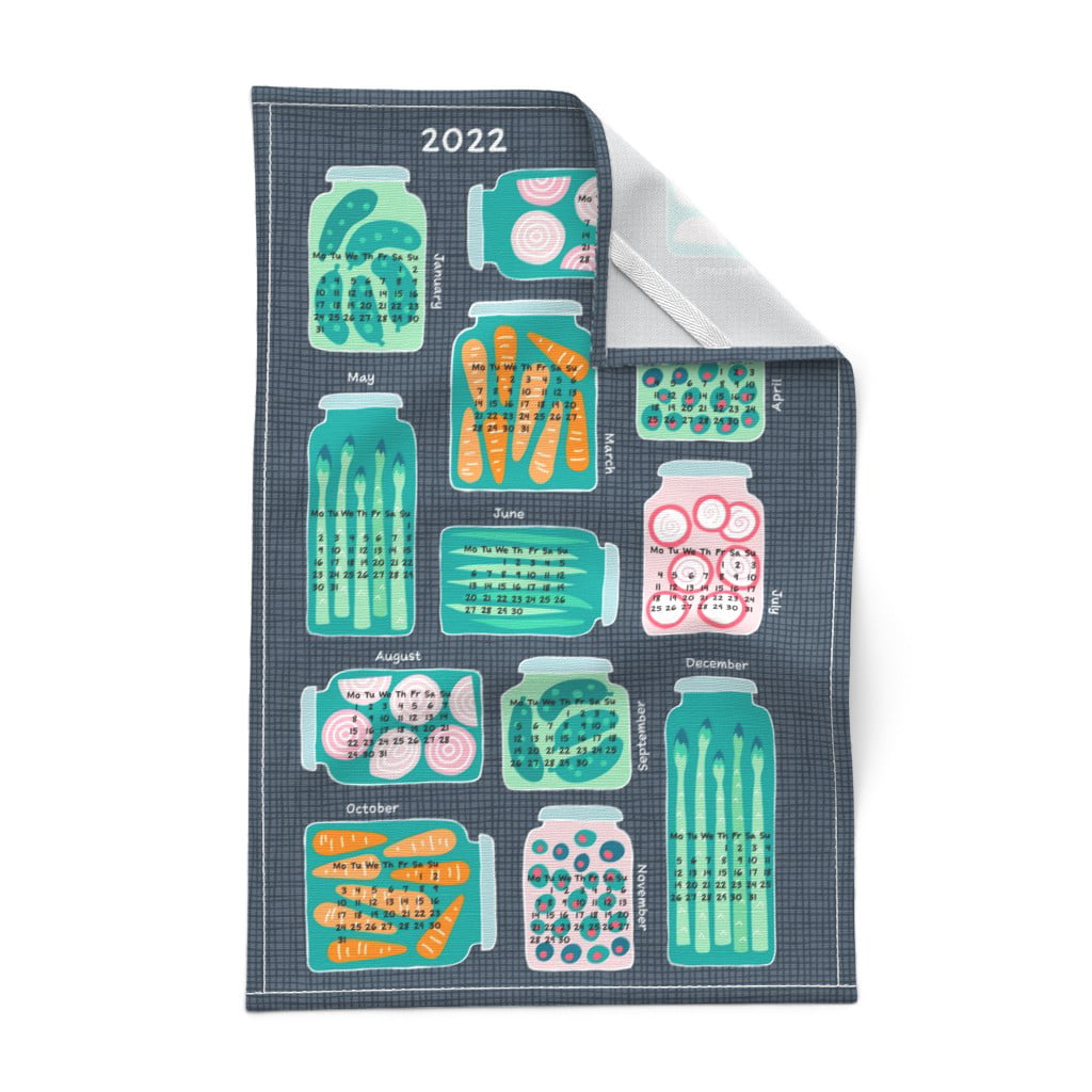 Spoonflower Tea Towel 2021 Calendar Pickles Vegetables Kitchen Jars Linen Cotton 