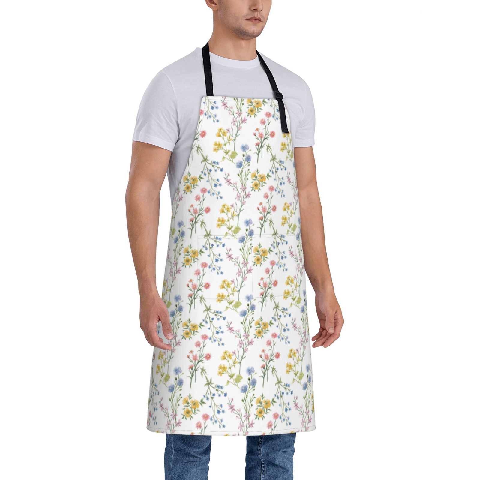 Kdxio Floral Apron with Pockets Adjustable Kitchen Aprons for Men Women Waterproof Aprons for Cooking,Drawing,Crafting, Baking Household Cleaning