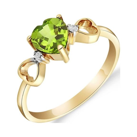 Galaxy Gold GG 14K Yellow Gold 0.96 Carat Natural Heart-Shaped Peridot and Genuine Diamonds Heart Ring - August Birthstone - Abundance & Joy - Sizes 5.5 to 11 - Fine Jewelry for Women