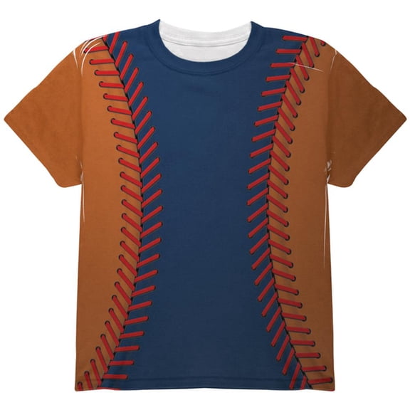 Baseball League Navy Blue and Orange All Over Youth T Shirt Multi YMD