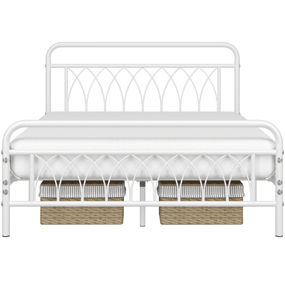 Alden Design Metal Platform Bed Frame with Headboard and Footboard, Queen, White