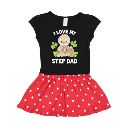 

Inktastic Cute Sloth I Love My Step Dad with Green Leaves Gift Toddler Girl Dress
