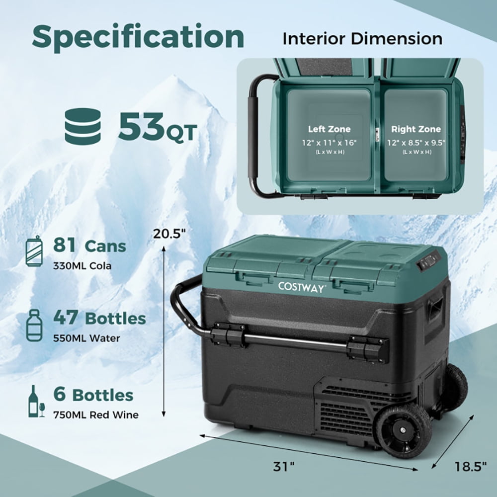 Aimee Lii Dual Zone 12V Car Refrigerator for Vehicles Camping Travel Truck RV Boat Outdoor and Home Use, Portable Water Cooler, Green Aimee Lii Dual Zone 12V Car Refrigerator for Vehicles Camping Travel Truck RV Boat Outdoor and Home Use, Portable Water Cooler, Green