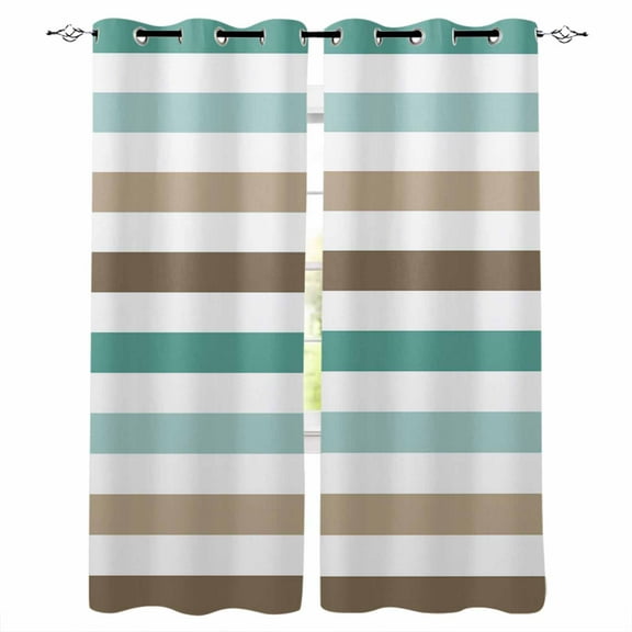 Fsddascl Teal Brown Blackout Curtains for Bedroom/Living Room, Thermal Insulated Kitchen Curtains, Farmhouse Watercolor Modern Geometric Grommet Darkening Window Treatment Drapes 27.5"x39"x2