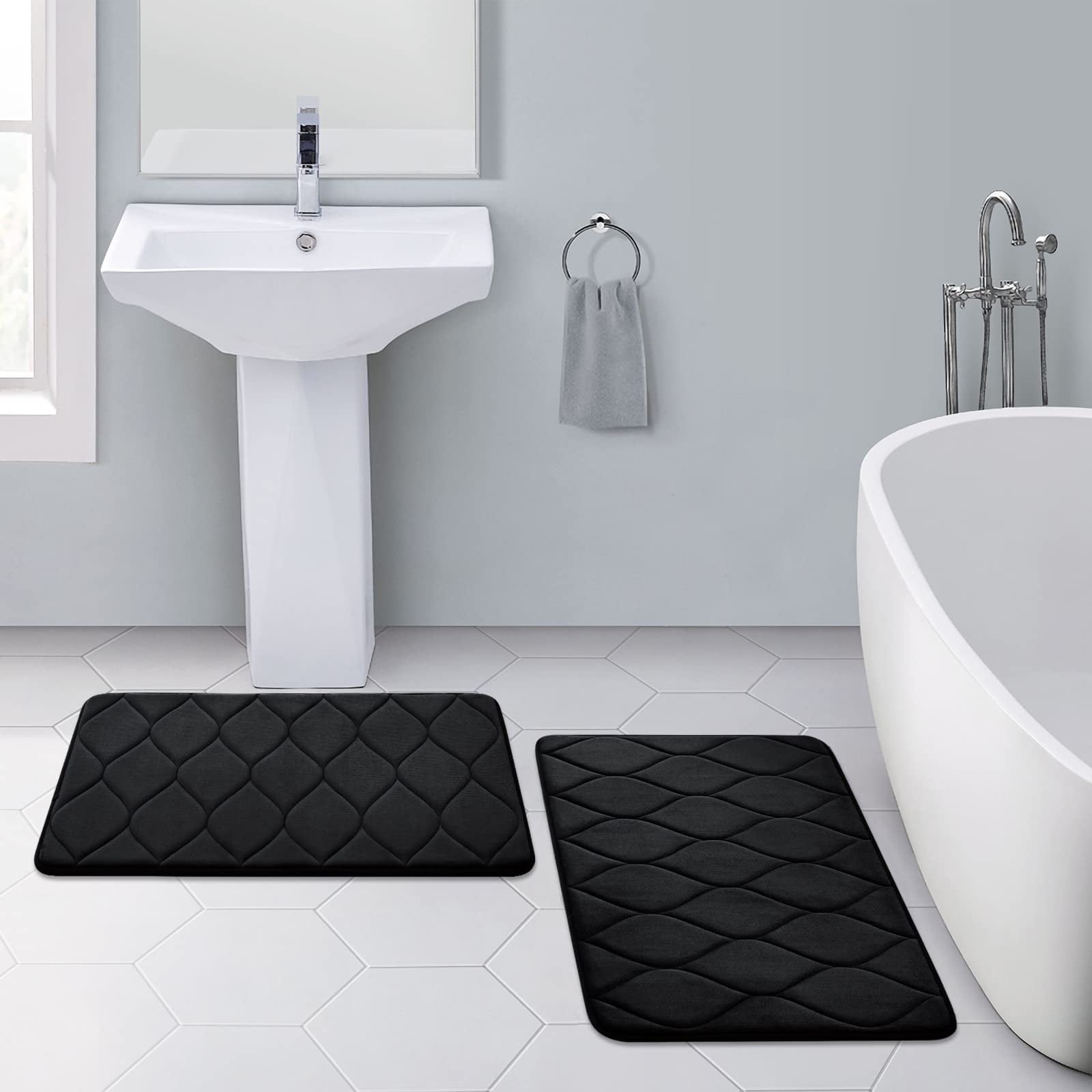 Smiry Memory Foam Bathroom Rugs, Ultra Soft & Non-Slip Bath Runner Mat, 24"x47", Black