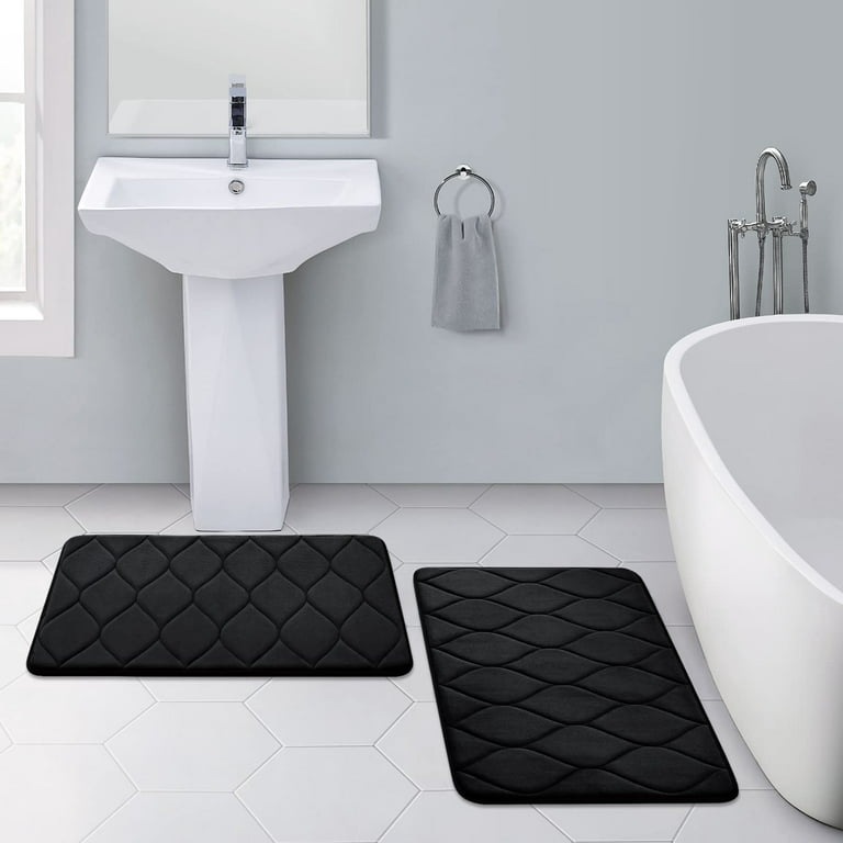 smiry Memory Foam Bath Mat, Extra Soft Absorbent Bathroom Rugs Non Slip  Bath Rug Runner for Shower Bathroom Floors, 24 x 16, Black