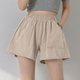 thumbnail image 2 of Fengqque Women's Clearance Pants Summer Solid Color Stretch Beach Shorts Large Size Cotton Linen Pants Summer Loose Solid Color Shorts S-4XL, 2 of 4