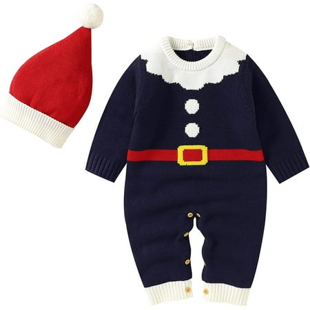 

PIKADINGNIS Unisex Baby Girl Boy Christmas Outfits Cartoon Printed Long Sleeve Knited Sweater Romper Jumpsuit Warm Winter Clothes