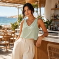 thumbnail image 4 of Carlikeit Women's Linen Blend V Neck Crop Tank Top Sleeveless Casual Summer Top, 4 of 12