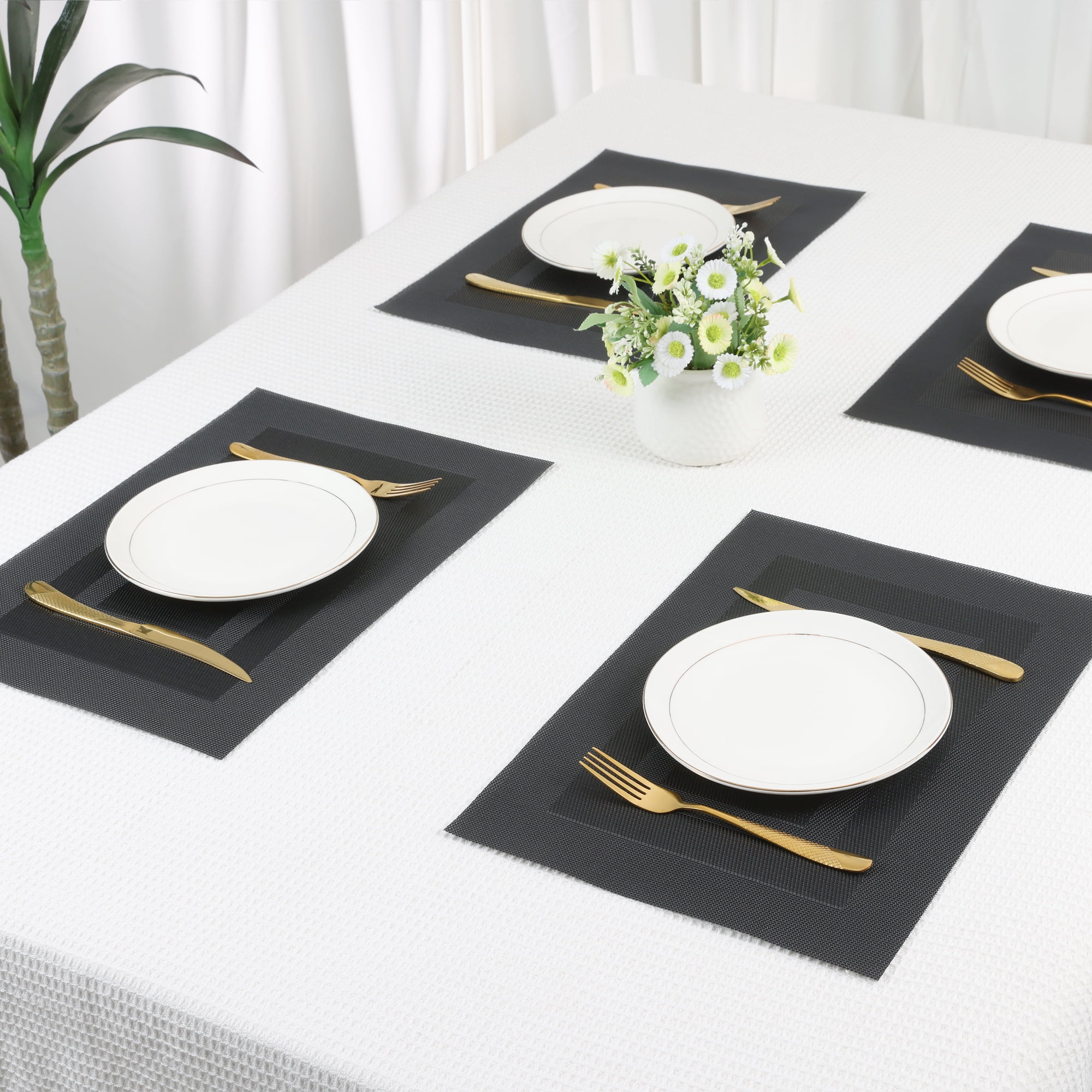 Unique Bargains Set of 6 Placemats for Kitchen Table Decor Black