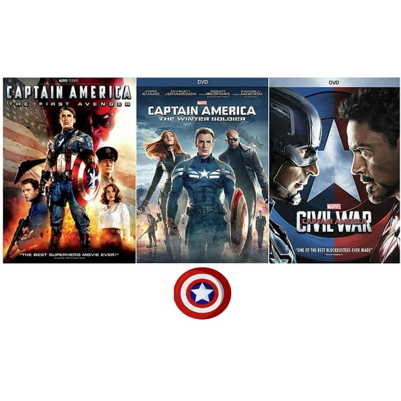 Marvel's Captain America One 1 Two 2 Three 3 Complete 3 DVD Movie Set Includes Captain America Decal