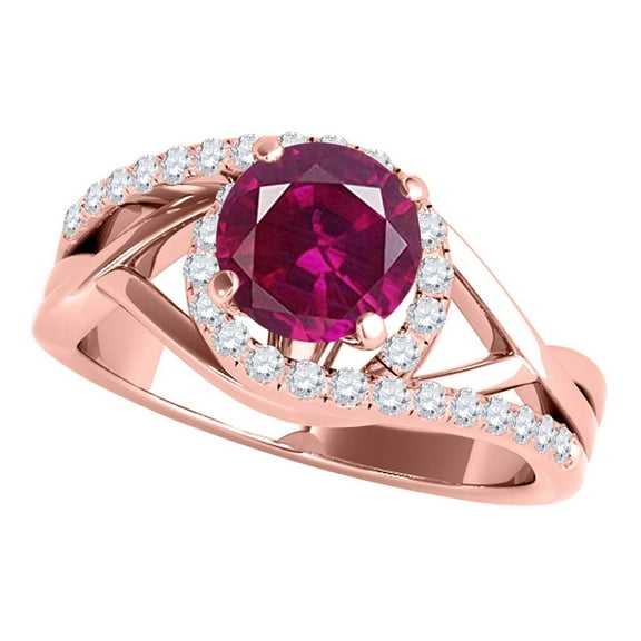 Aonejewelry 1.15 Ct. Created Ruby and Diamond Engagement Ring Crafted In 14k Solid Rose Gold