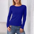 thumbnail image 2 of Towmus Women Long Sleeve Basic Tops Solid Color Fall Shirt Crew Neck Slim Fitted Winter Clothes, Blue, 2XL, 2 of 6