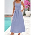thumbnail image 2 of Women'S 2025 Summer Spaghetti Strap Maxi Dresses Plaid Square Neck A Line Casual Beach Vacation Long Sundress Blue XXL, 2 of 7