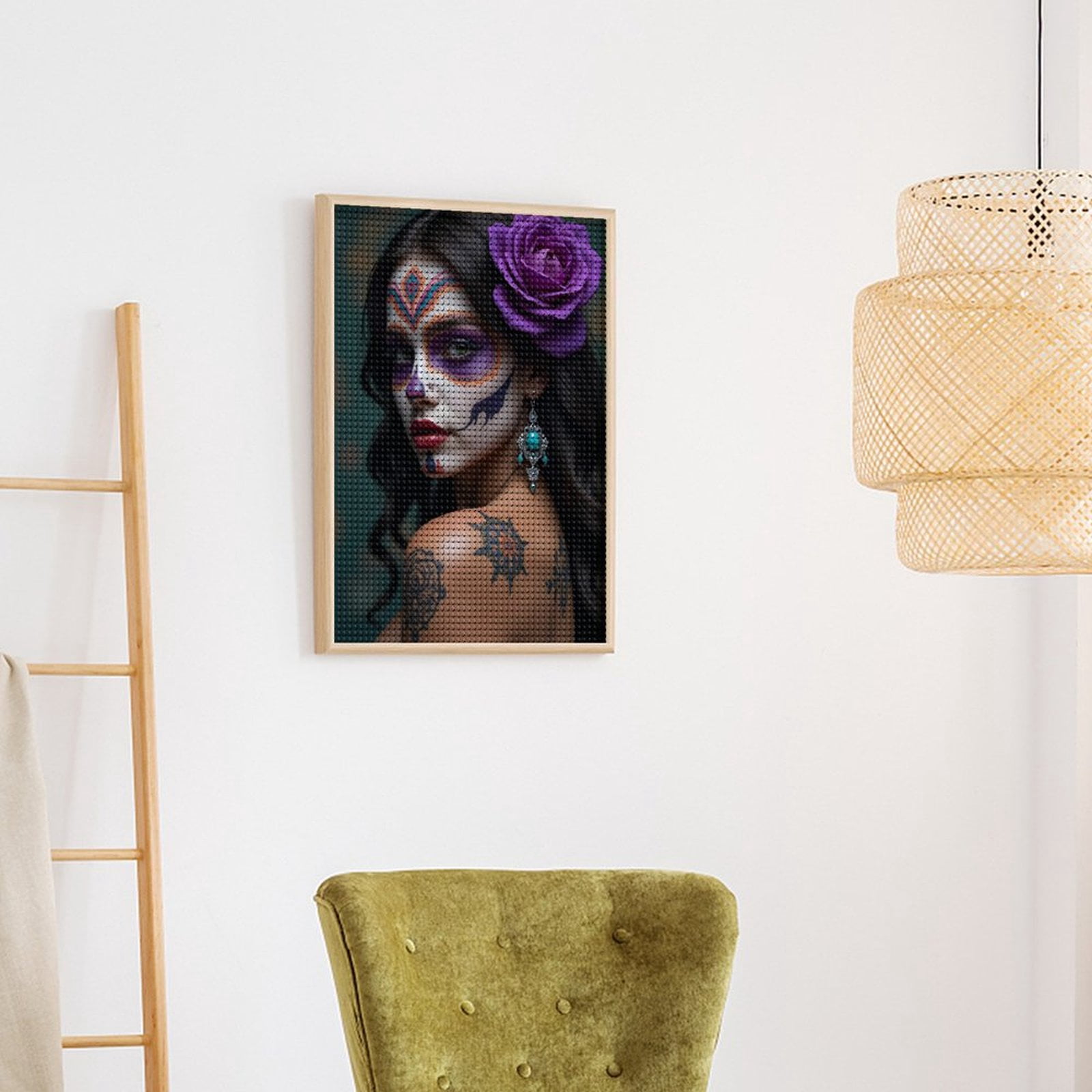Diamond Art Kits for Adults, Face Paint Purple Rose Tattoos 5D Diamond Painting Kits for Adults Beginners, DIY Full Drill Diamond Painting, Gem Art and Crafts 12x16