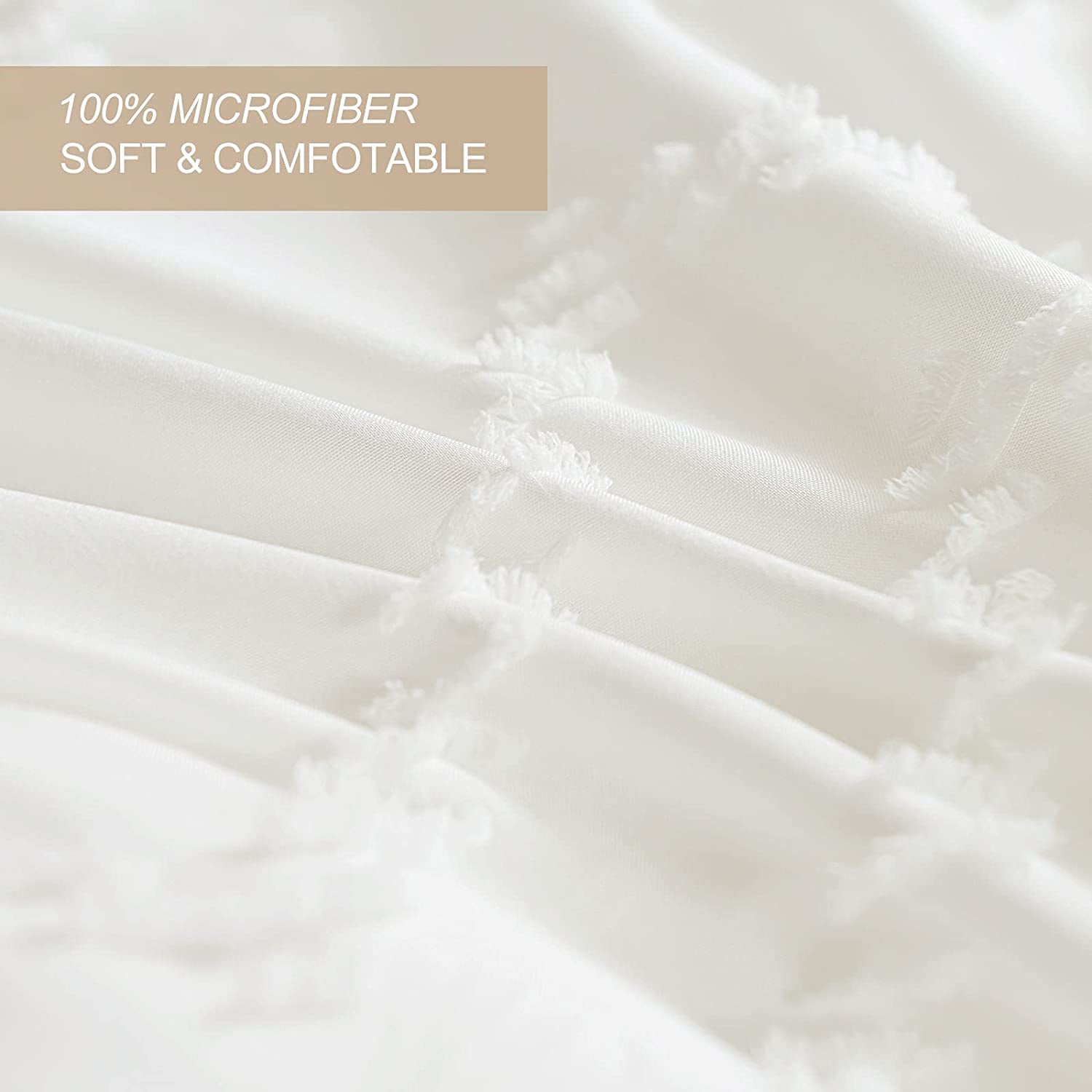 Seasonwood Queen Comforter Cover Set Microfiber Wave Bedding Duvet Cover 88'' x 90'' 3pcs White